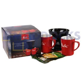 Genuine Original Melitta Bundle 2x Porcelain Mug and Filtercone 1X4 Black Plastic